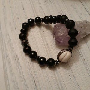Silpada Retired Blackboard Agate Hematite Pyrite Stretch Bracelet B3169